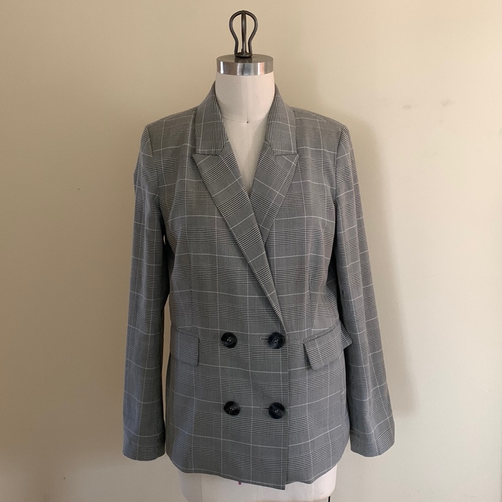 Sanctuary Plaid Double Breasted Black & White Plaid Blazer Jacket Size X-Small